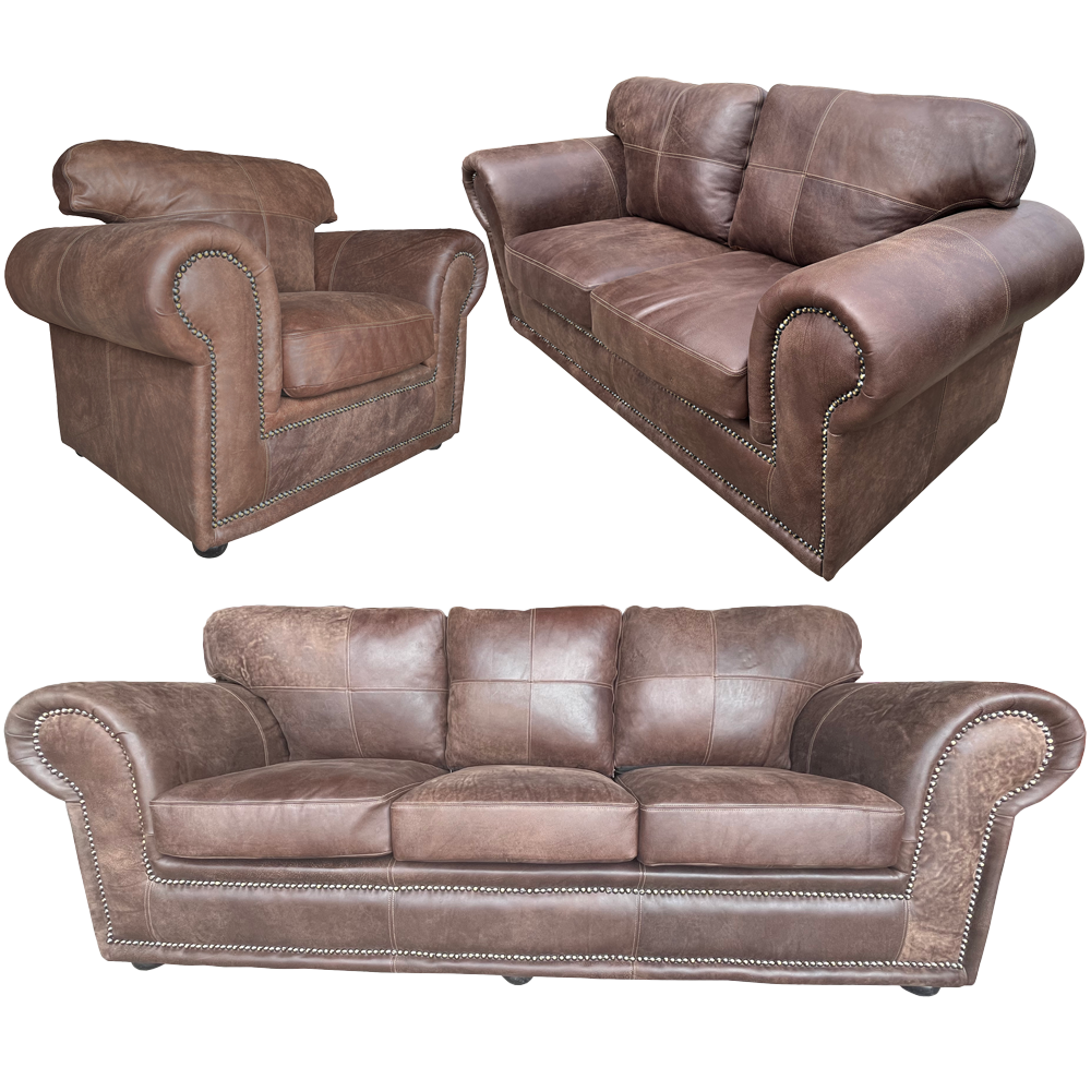 Afrikan 1+2+3 Seater Couch Set Exotic leather W-Brown