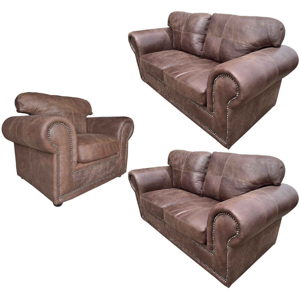 Afrikan 1+2+2 Seater Couch Set Exotic leather W-Brown