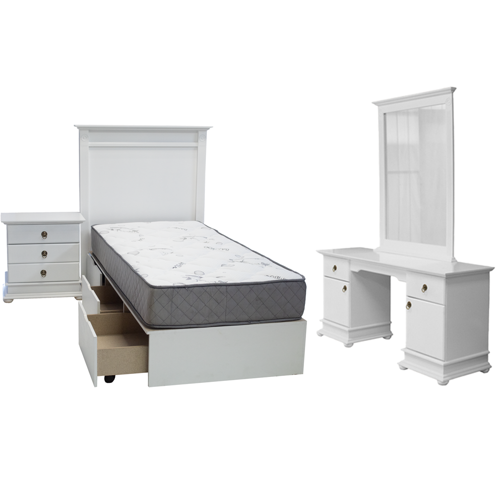 Grandeur 3 Piece Bedroom Set White - Medium Pedestals