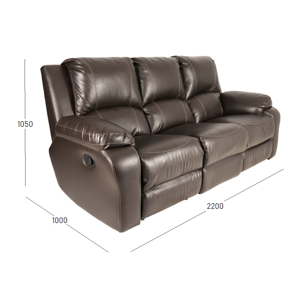 Premier 3 seater Recliner PU Brown with dimensions