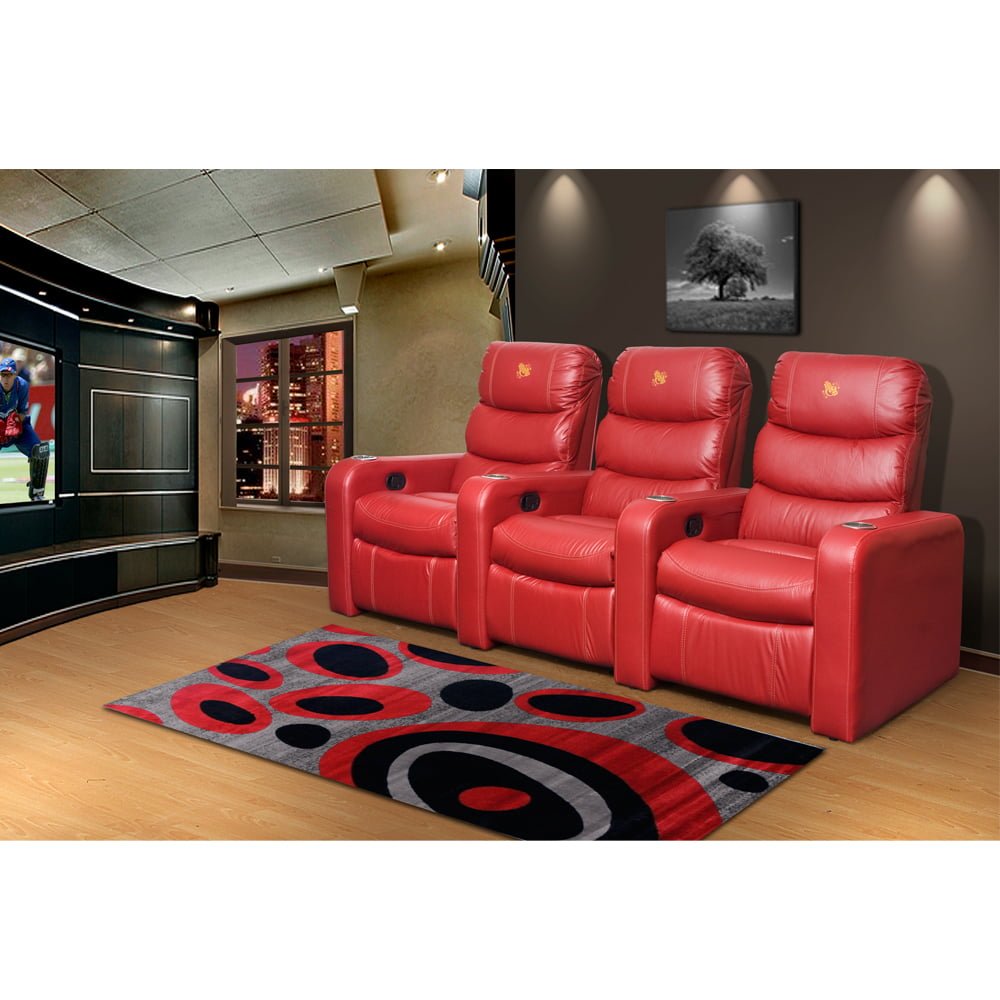 red 3 seat theatre chair recliners with cup holders