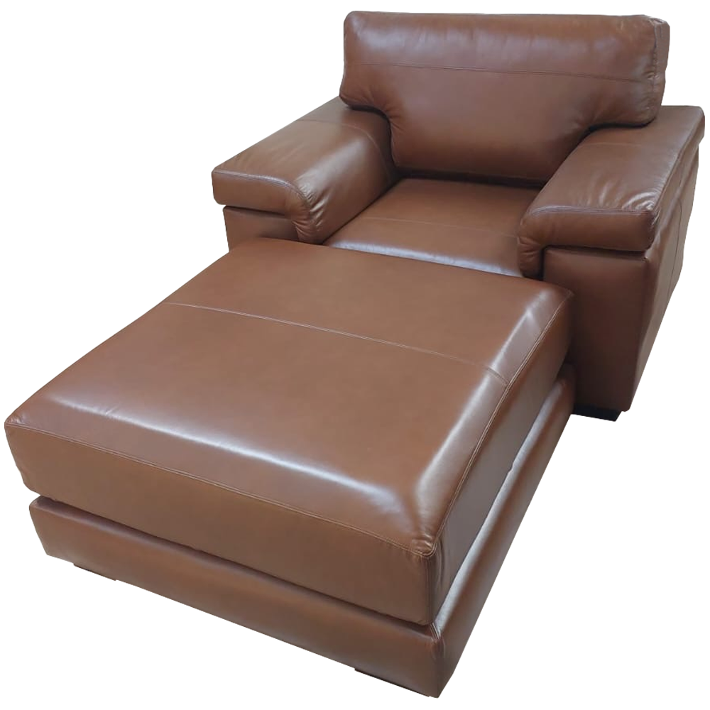 Living Armchair with Ottoman Genuine Exotic leather Chestnut