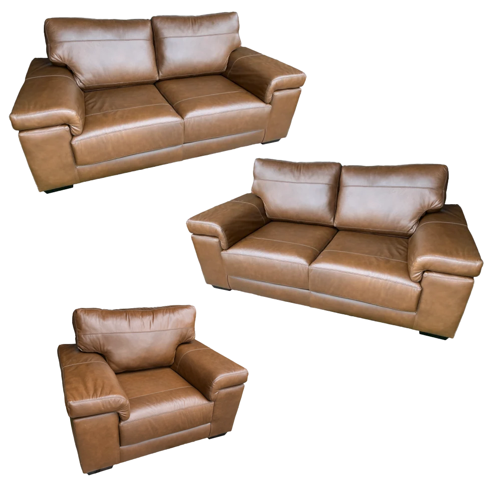 Living 3 Piece 5 Seater Set Exotic Leather chestnut