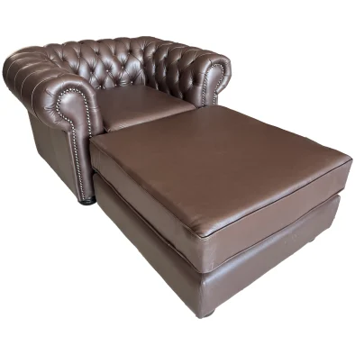 Chesfield Armchair with Ottoman Brown Leather