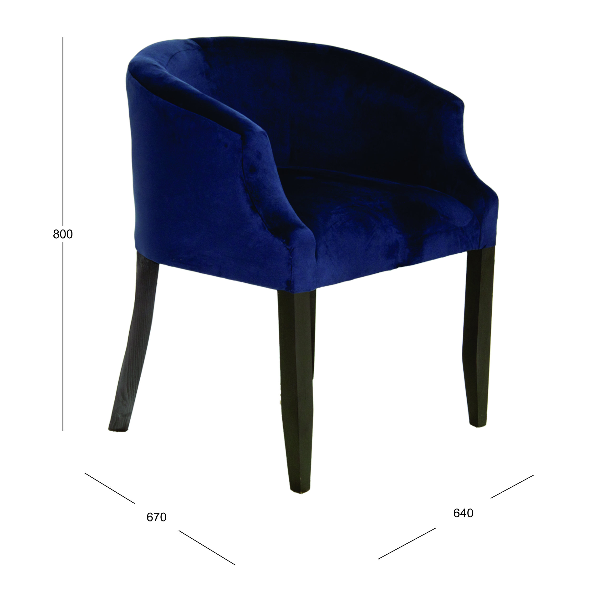 Occasional-tub-chair-Velvet-Navy-front-left-45° Dimensions