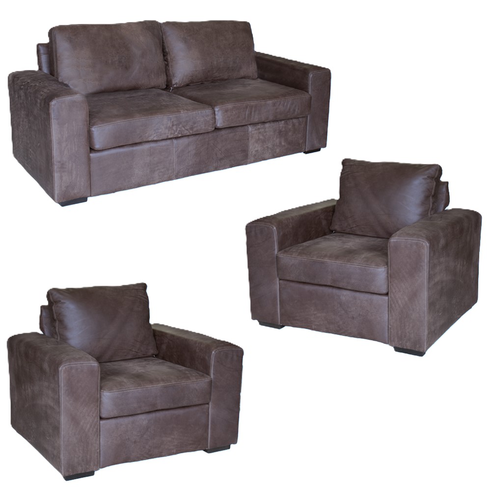 3 Piece Set Special (Mod 1 Seater x 2 and 2 Seater) Exotic genuine Full Leather W/Brown