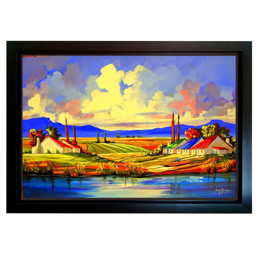 framed print of farm scene