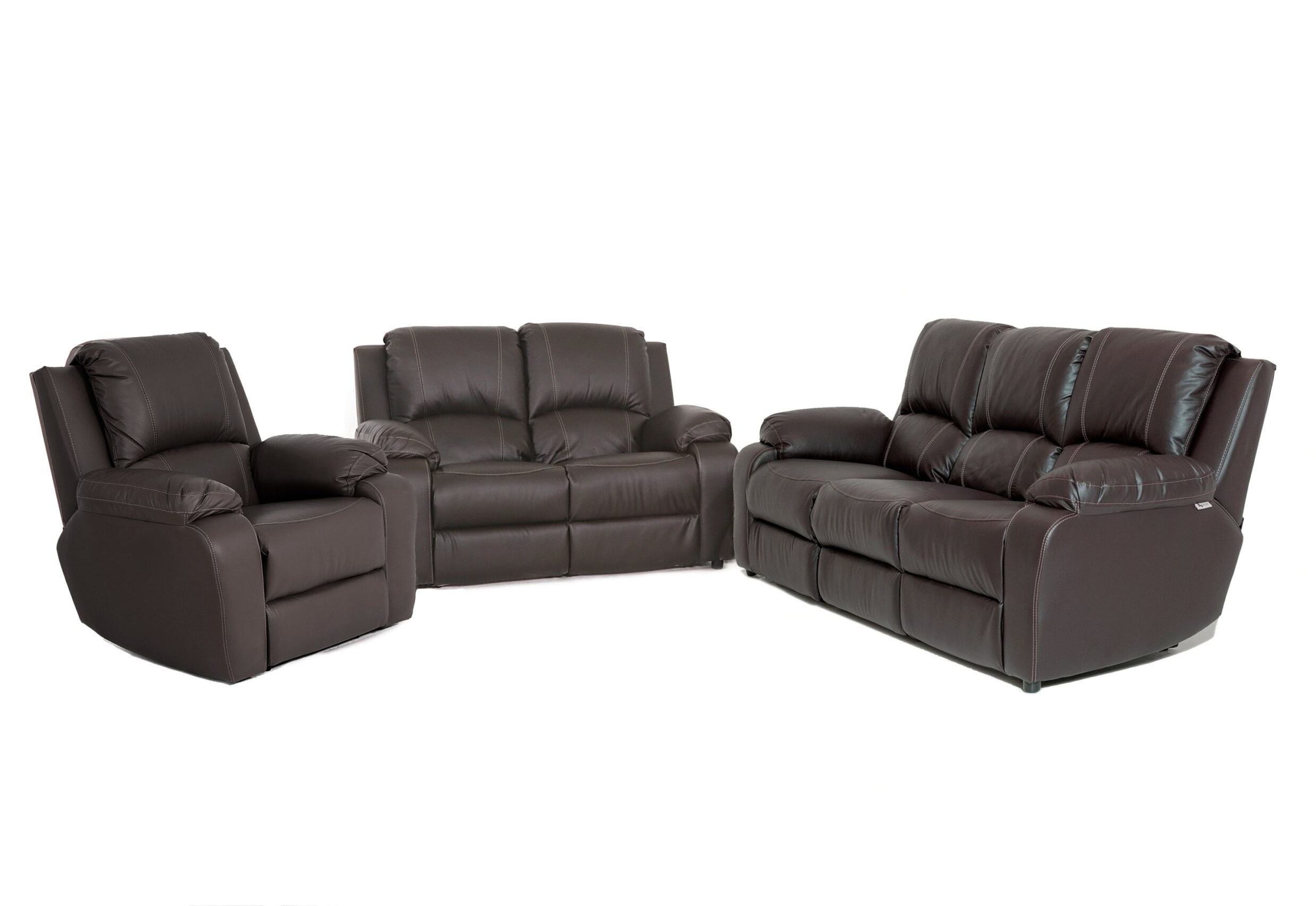 3 Piece Set Special (Premier 1 Seater, 2 Seater and 3 Seater Non-Reclining, Static) genuine Full Leather Brown - Image 2