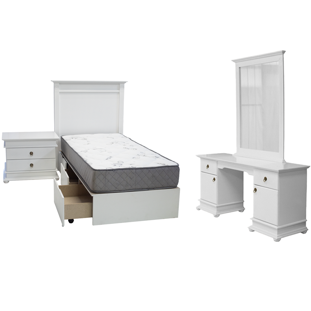 GrandeurGrandeur 3 Piece Bedroom Set White - Large Pedestals 3 Piece Bedroom Set White - Large Pedestals