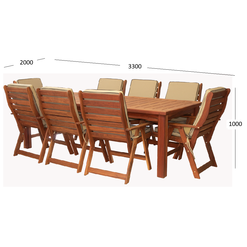 Zambezi 8 seater dining set including cushions with dimensions