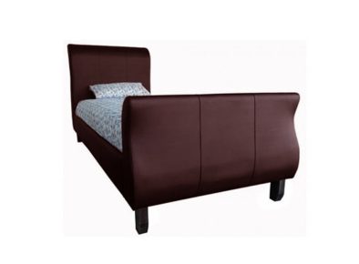 SLEIGH BED SINGLE Bonded PU Brown