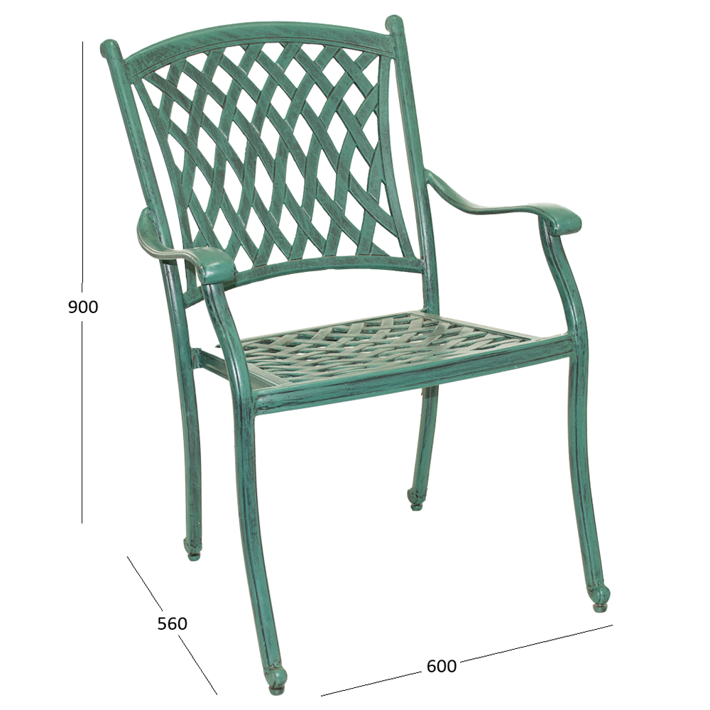 Tuscan aluminum chair green on black with dimensions