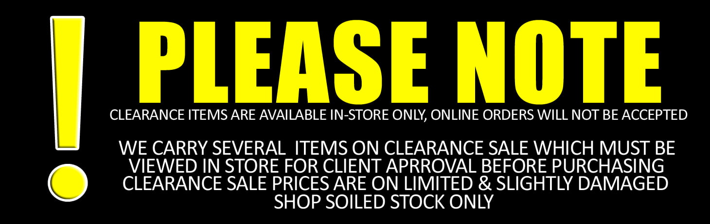 Clearance sale note. Items can only be purchased in store.