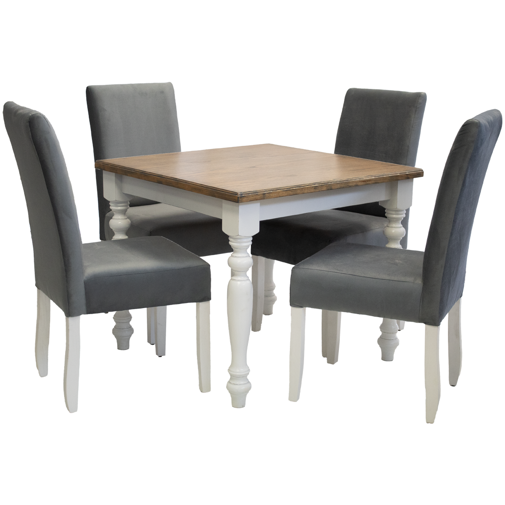 French Solo Grey Velvet 4 Seater Dining Set Special