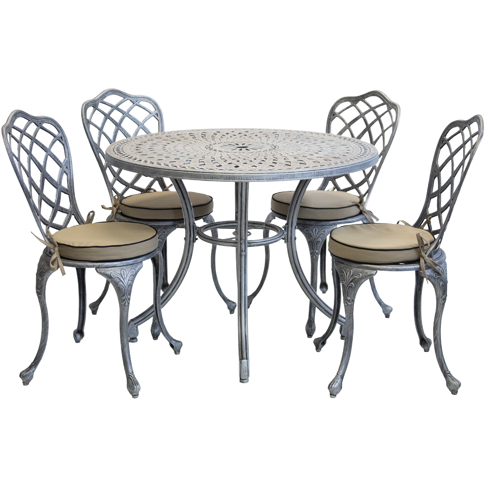 Aluminium Coral 4 Seater Dining Set Special 1000mm round with cushions