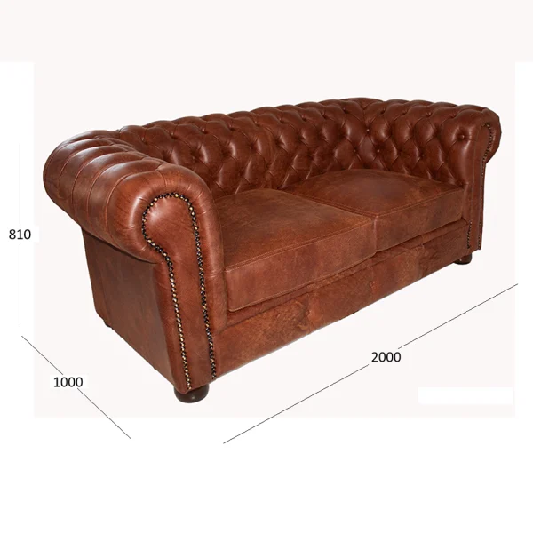 Chesterfield 2 seater Pu Brown front 45 deg 2
