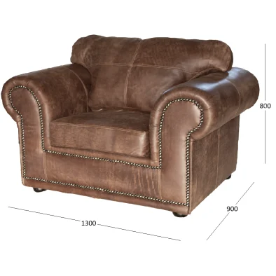 Afrika XL Armchair Exotic Full Leather W-Brown with dimensions