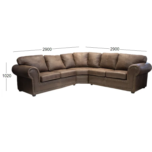 Afrika XL Corner 5 Seater Exotic Full Leather W-Brown with dimensions