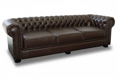 Genuine Full Leather CHESFIELD 3 SEATER COUCH - D/Brown (XL deep seat)
