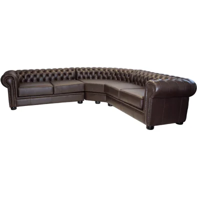 Chesterfield 5 Seater Corner Unit Leather Brown