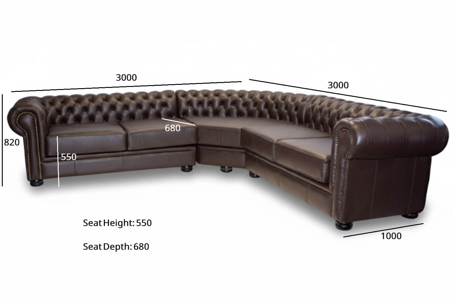 Chesfield Genuine Full Leather Corner Couch 5-Seater (Dark Brown, XL Deep Seat) - Image 6
