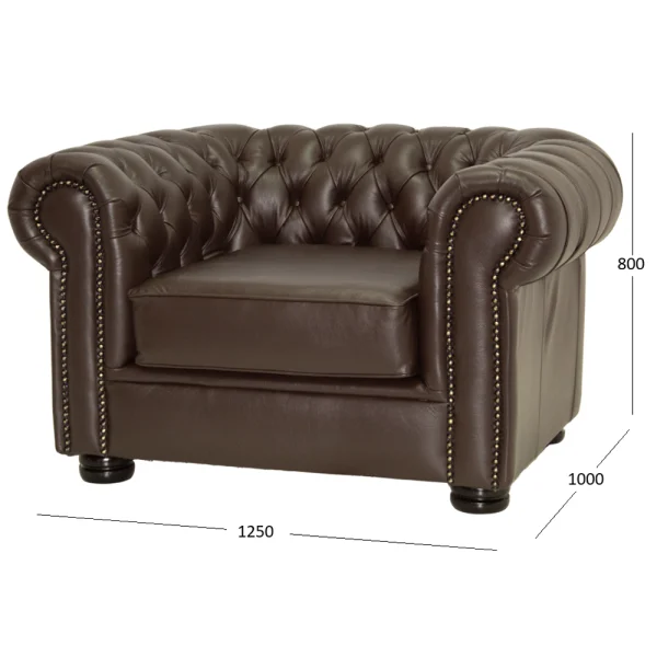 Chesterfield 1 seater Leather Dark brown with dimensions
