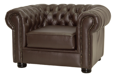 Genuine Full Leather Chesfield Armchair - D-Brown (XL deep seat)