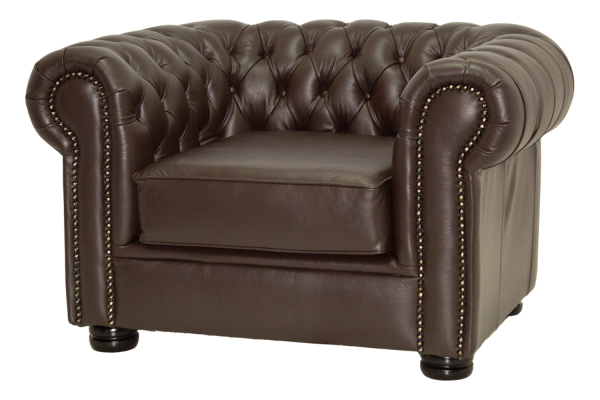 Genuine Full Leather Chesfield Armchair - D-Brown (XL deep seat)
