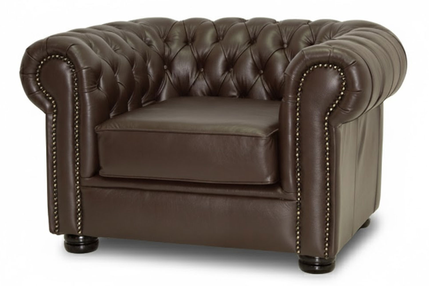 Genuine Full Leather Chesfield Armchair - D-Brown (XL deep seat)
