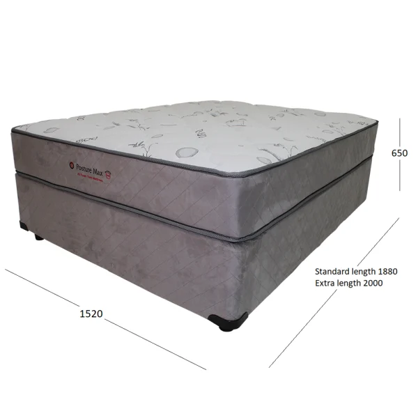 POSTURE MAX QUEEN BASE & MATTRESS WITH DIMENSIONS