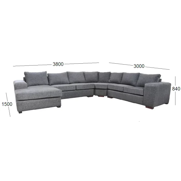 MOD XL 6 SEATER CNR WITH CHAISE FABRIC WITH DIMENSIONS