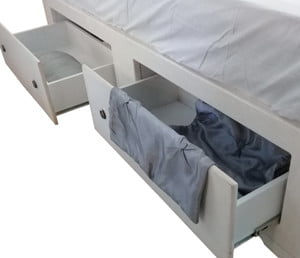 2 drawers on each side of bed