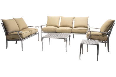 Aluminium Morris 6 Seater 5 Piece Silver Set with Beige Cushions