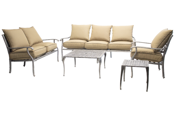 Aluminium Morris 6 Seater 5 Piece Silver Set with Beige Cushions
