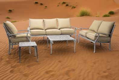 Aluminium Morris 6 Seater 5 Piece Silver Set with Beige Cushions - lifestyle