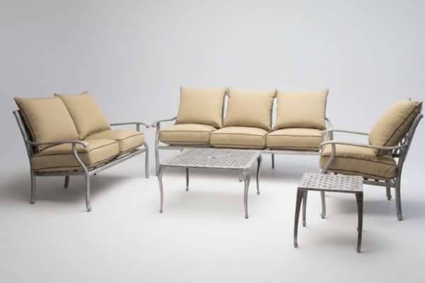 Aluminium Morris 6 Seater 5 Piece Silver Set with Beige Cushions - plain