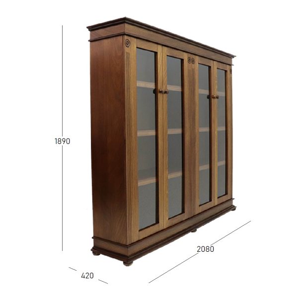 Antique bookcase double glass door col antique WITH DIMENSIONS