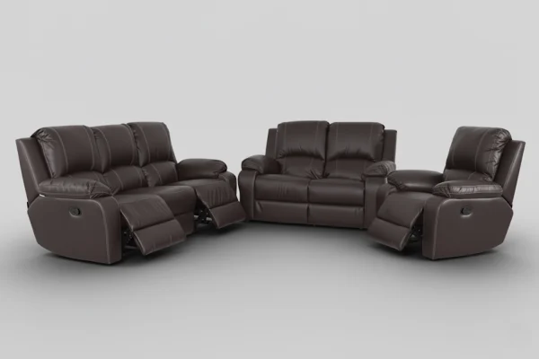 Genuine Full Leather 3 Piece 3 Action Recliner Set Special (Premier 1 Seater 1 Action, 2 Seater And 3 Seater 2 Action) Brown