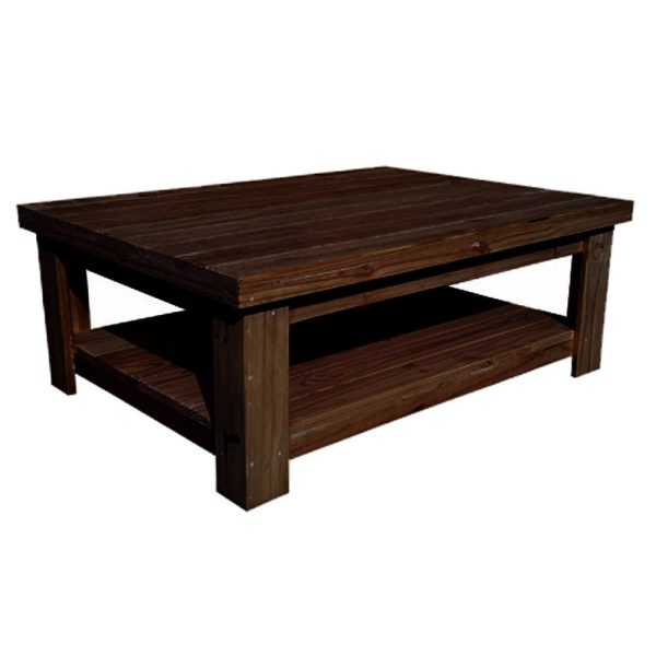 morris coffee table pine teak stained with shelf