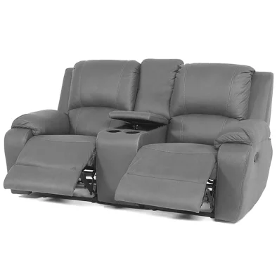 grey couch with recliners and console