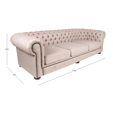 CHESTERFIELD 3 SEATER FABRIC WITH DIMENSION
