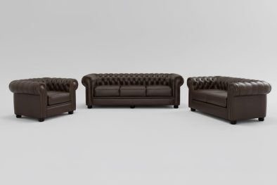 Genuine-Full-Leather-3-Piece-Set-Special-(Chesfield-1-Seater,-2-Seater-And-3-Seater)-D.Brown---XL-Deep-seat