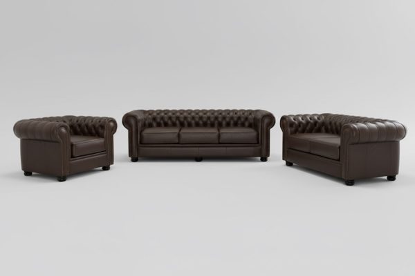 Genuine-Full-Leather-3-Piece-Set-Special-(Chesfield-1-Seater,-2-Seater-And-3-Seater)-D.Brown---XL-Deep-seat