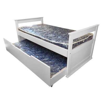 Trundle single Pine Bed White