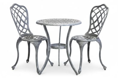 Aluminium Coral 2 seater Silver on Black Dining set 600 round