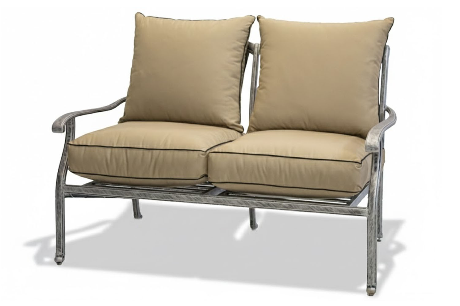 Aluminium-Morris-2-Seater-Silver-with-Beige-Cushions