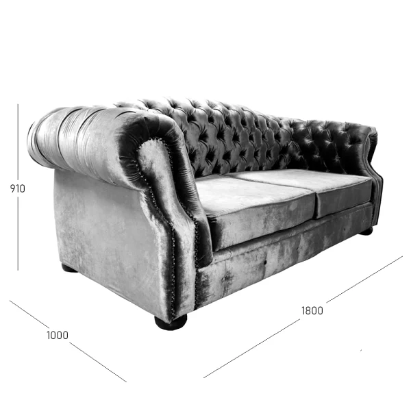 CHESTERFIELD 2 SEATER ARCH L&L WITH DIMENSIONS