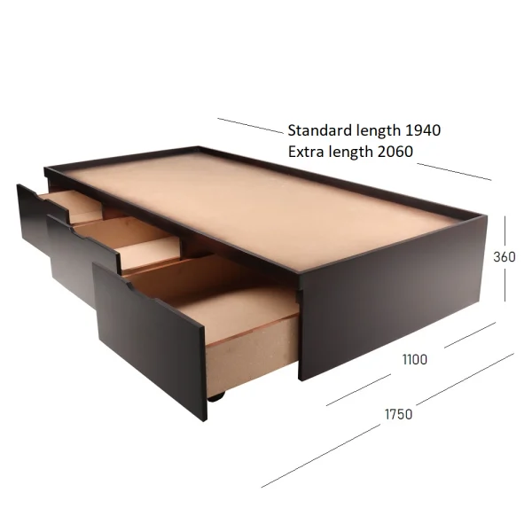 Basebed 3 QUARTER WITH DIMENSIONS