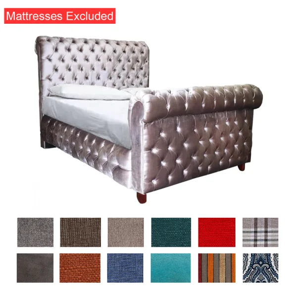 Chesterfield bed Queen fabric various colours