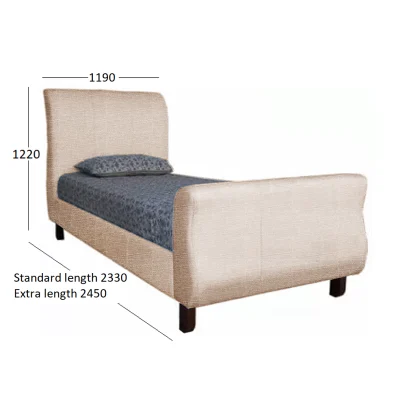 SLEIGH BED 3-4 FABRIC WITH DIMENSIONS